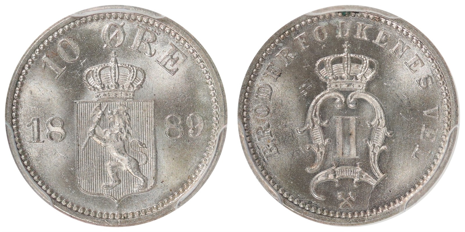 NORWAY. Oscar II. 10 Øre 1889. PCGS MS66.