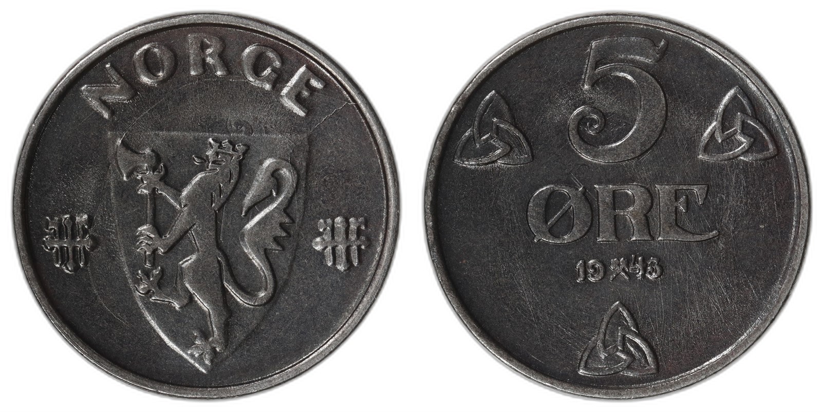 NORWAY. Haakon VII. 5 Øre. 1943. Kv 0 (UNC).