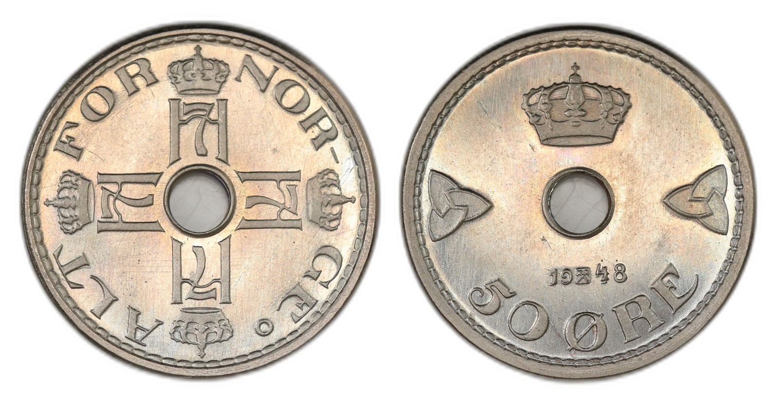Norway. Haakon VII. 50 Øre 1948. Kv PRAKTEX.