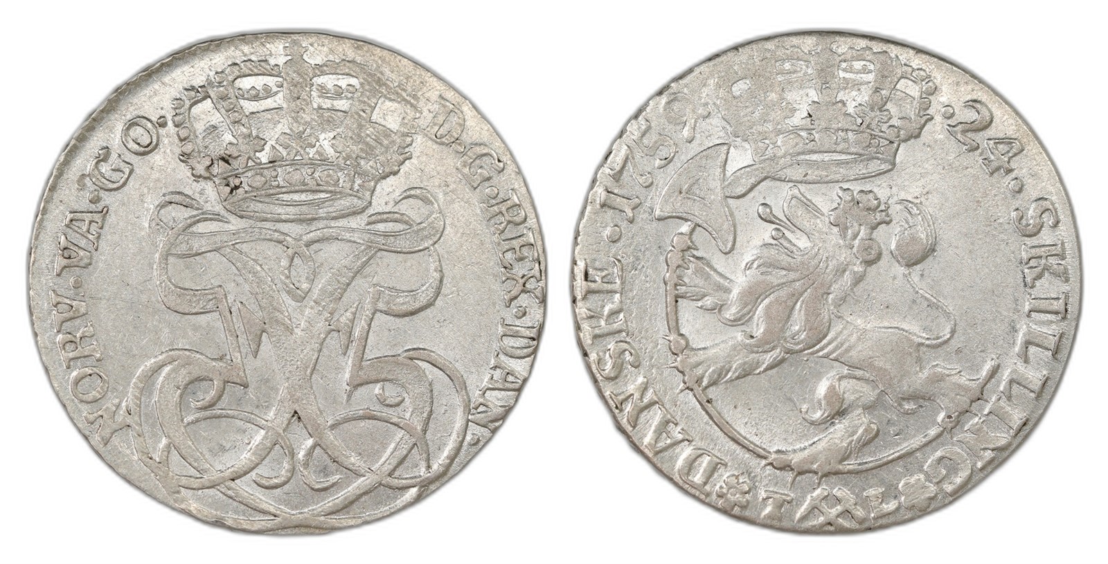 Norway. Frederik V. 24 Skilling 1759-TL. Kv 01.