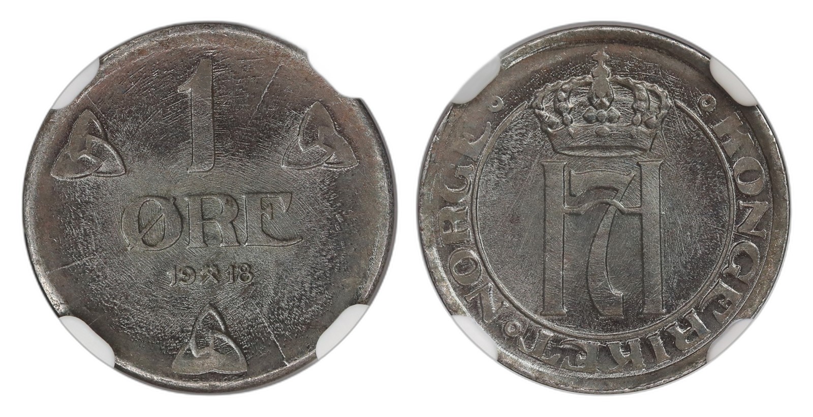 Norway. Haakon VII. 1 Øre 1918. Kv NGC MS65.