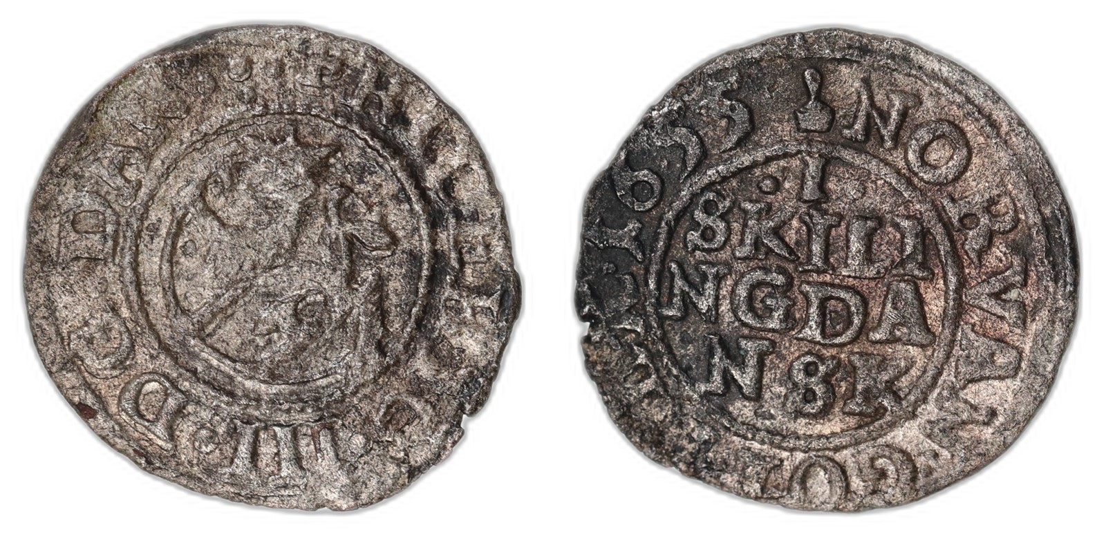 NORWAY. Frederik III. 1 Skilling. 1655. Kv 1+ (VF).
