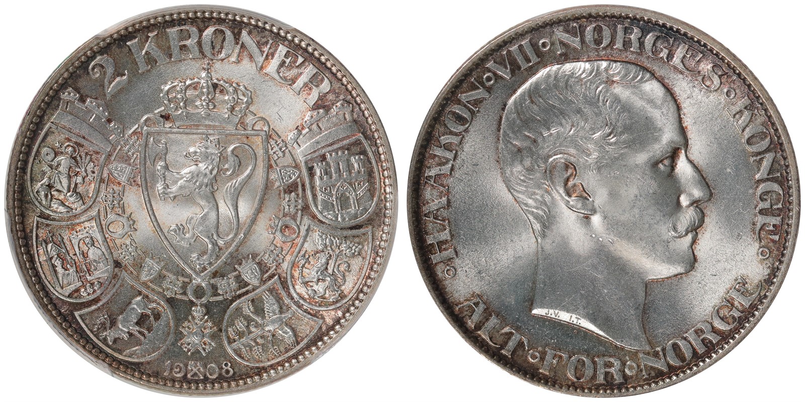 NORWAY. Haakon VII. 2 Kroner 1908. PCGS MS64.