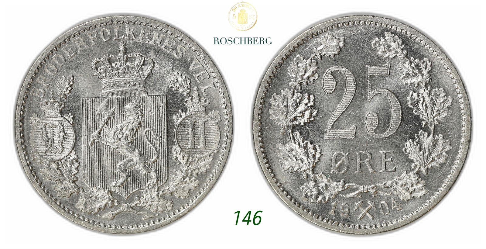 NORWAY. Oscar II. 25 Øre 1904.