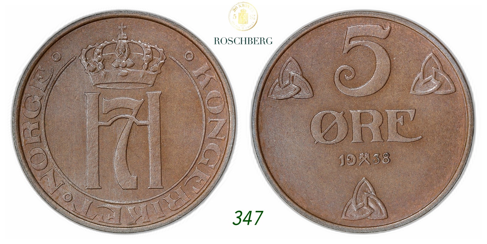 NORWAY. Haakon VII. 5 Øre 1938.
