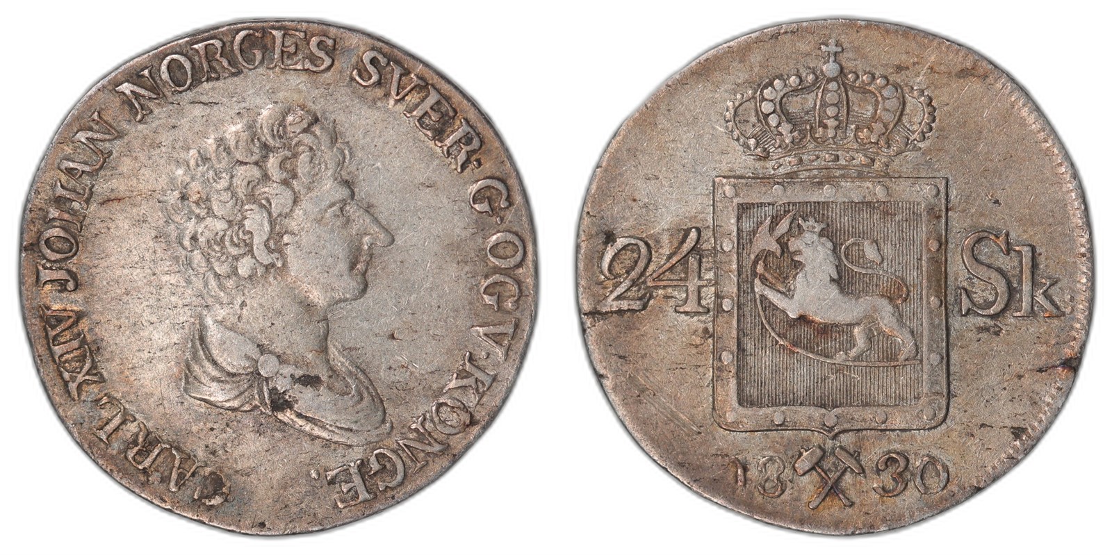 NORWAY. Carl XIV Johan. 24 Skilling 1830. Kv 1+(XF).
