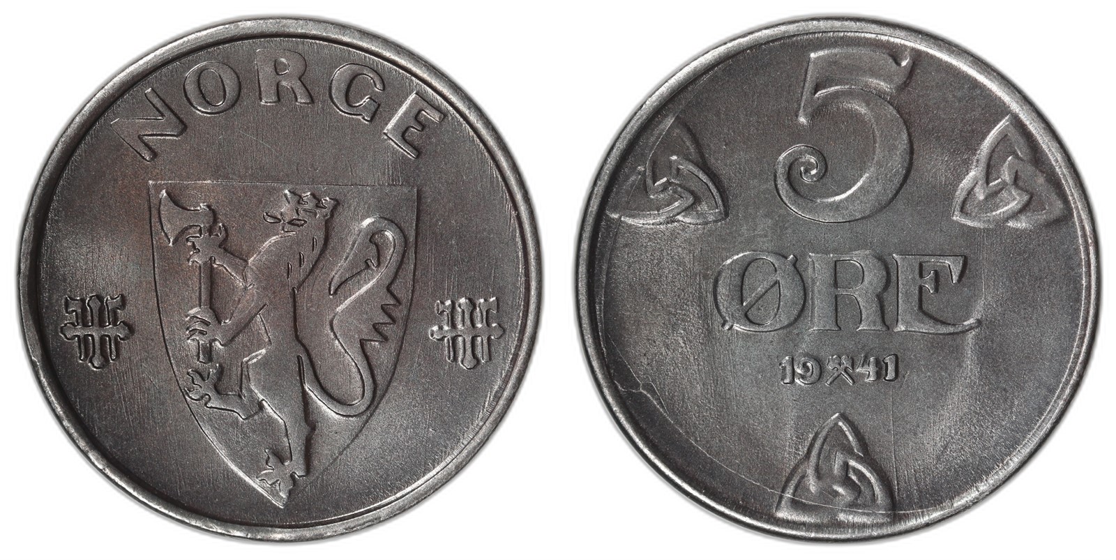 NORWAY. Haakon VII. 5 Øre 1941 Jern. Kv 0 (UNC).
