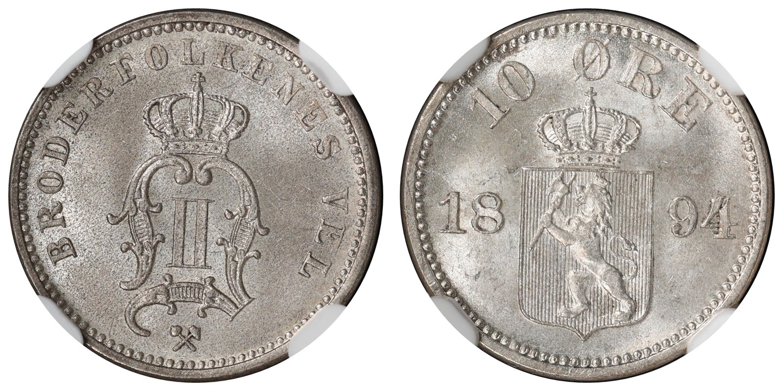 NORWAY. Oscar II. 10 Øre 1894. NGC MS65.