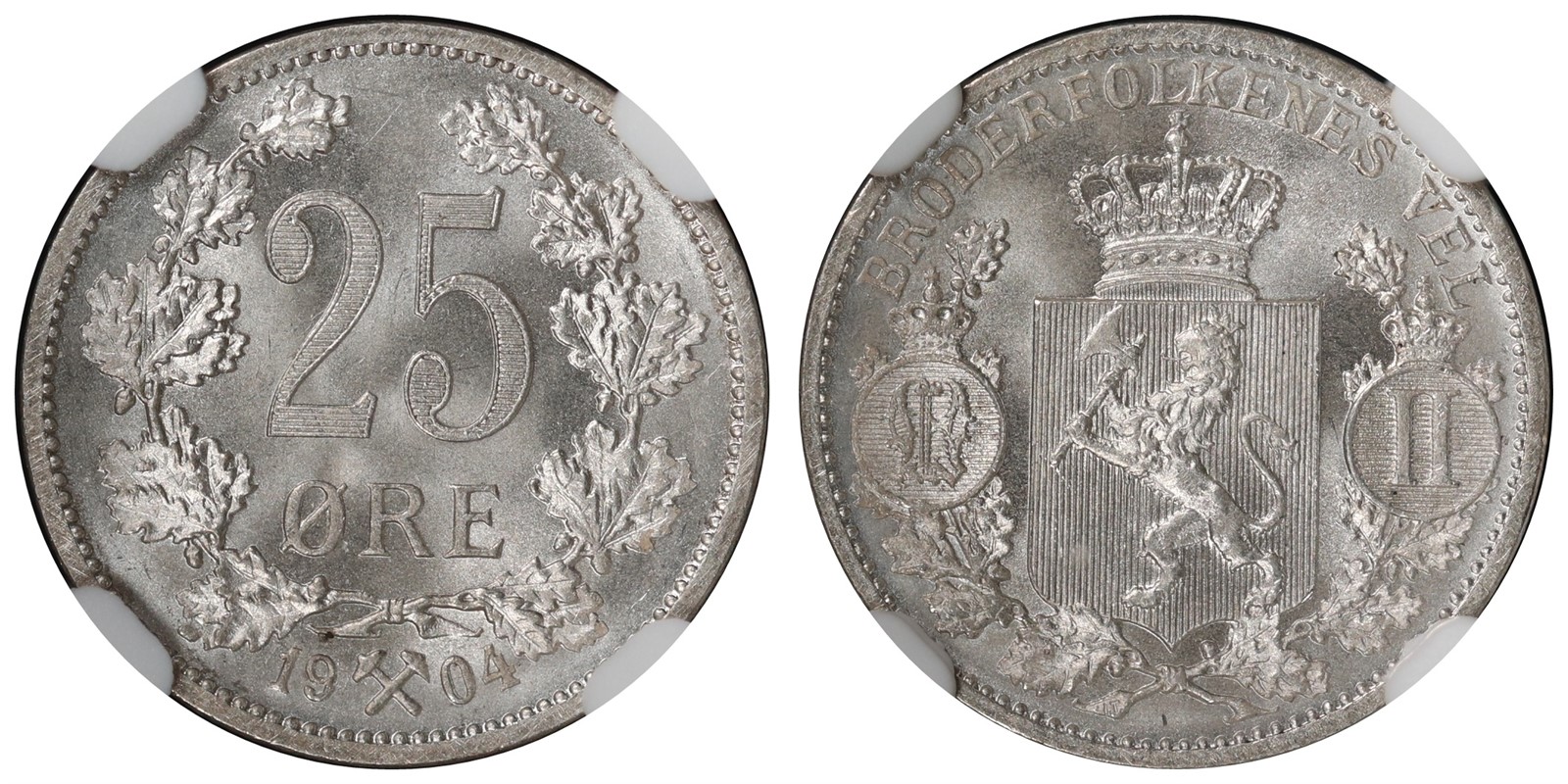 NORWAY. Oscar II. 25 Øre 1904. NGC MS68.