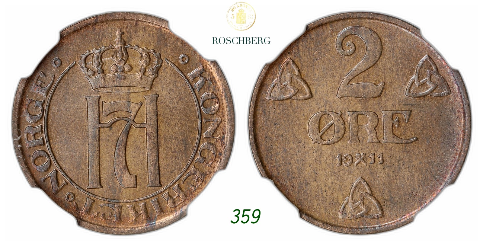 NORWAY. Haakon VII. 2 Øre 1911.