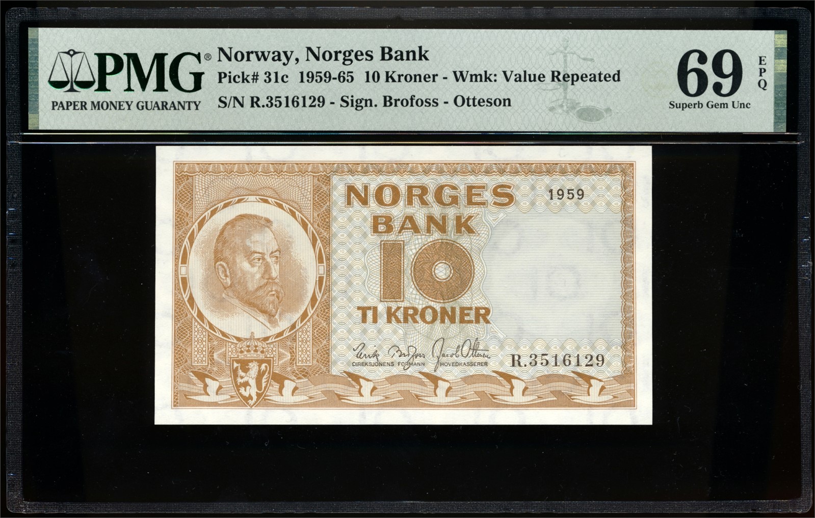 10 Kroner 1959 R3516129 PMG 69EPQ TOP POP