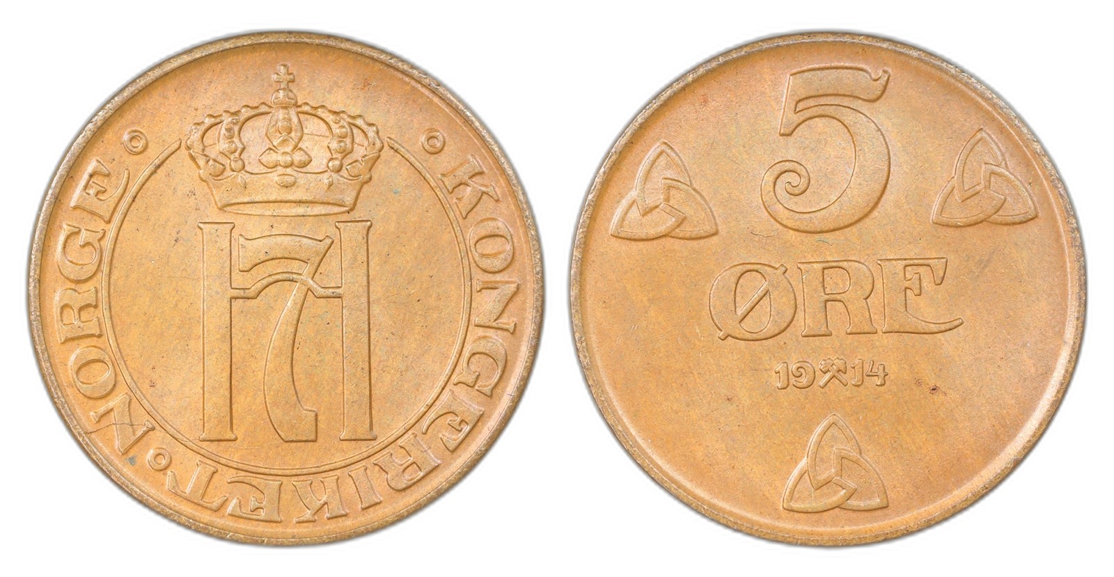 Norway. Haakon VII. 5 Øre 1914. Kv 0.
