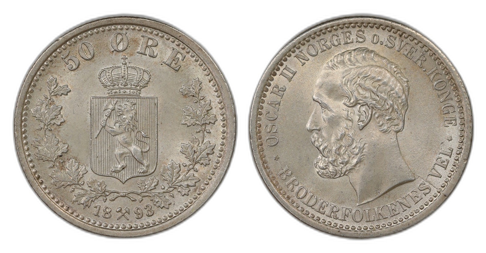 Norway. Oscar II. 50 Øre 1893. Kv 0.
