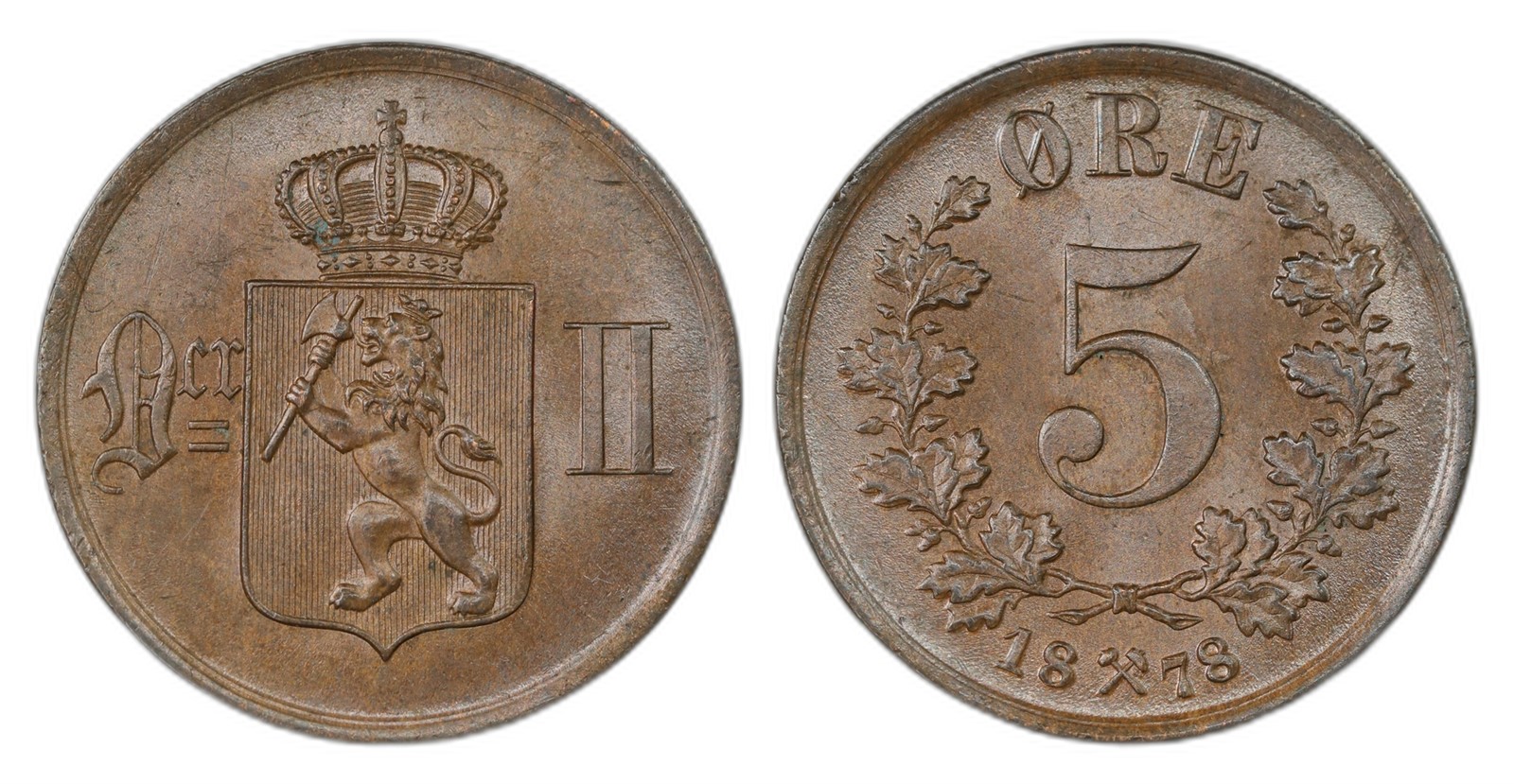 Norway. Oscar II. 5 Øre 1878. Kv 0.