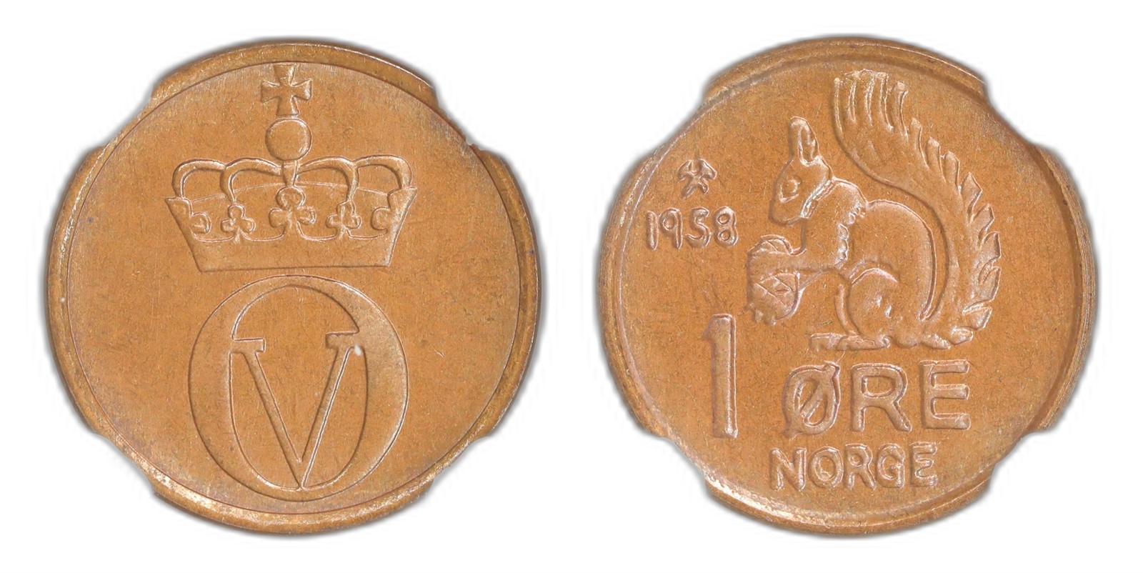 Norway. Olav V. 1 Øre 1958. Kv NGC MS66BN.
