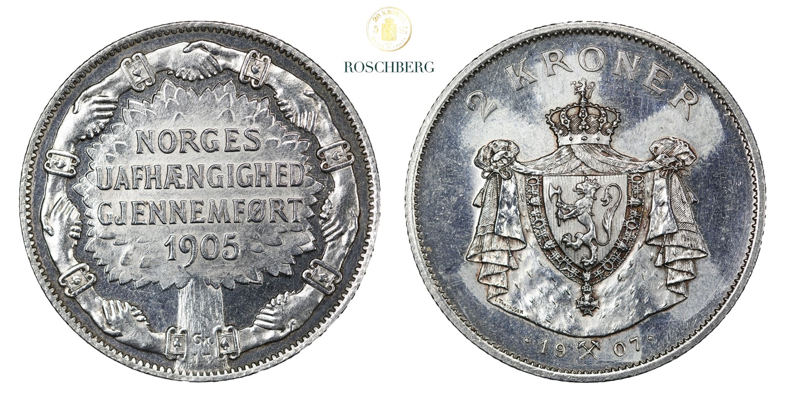 Norge 2 Kroner 1907 Kv 0/01