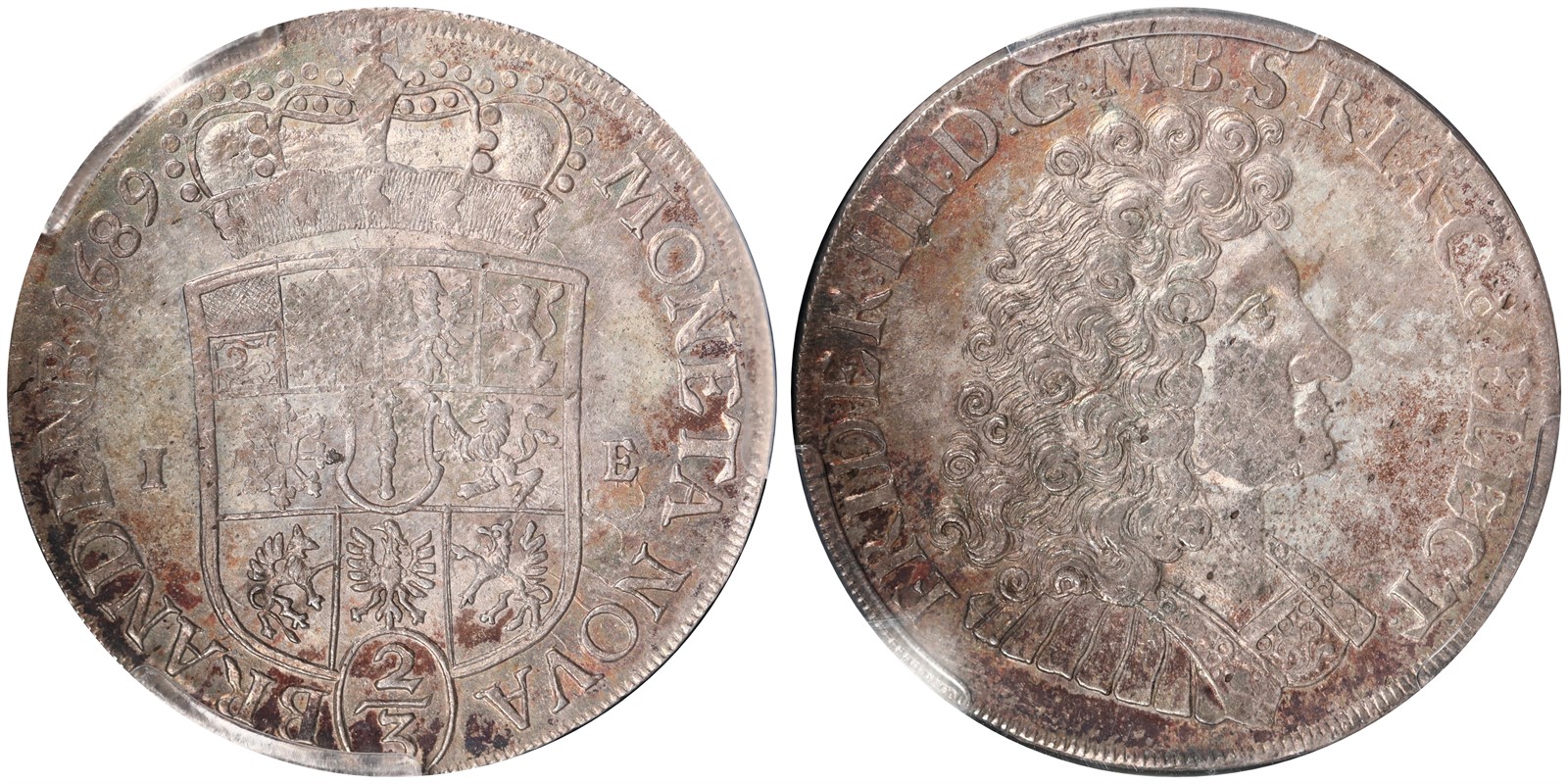 GERMANY. Friedrich III. 2/3 Thaler. 1689-IE. AU58.