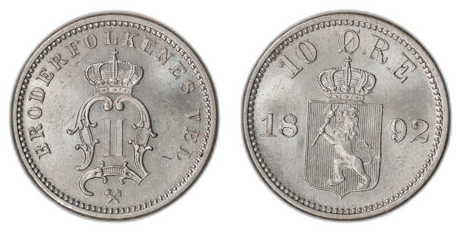NORWAY. Oscar II. 10 Øre 1892. Kv 0 (UNC).