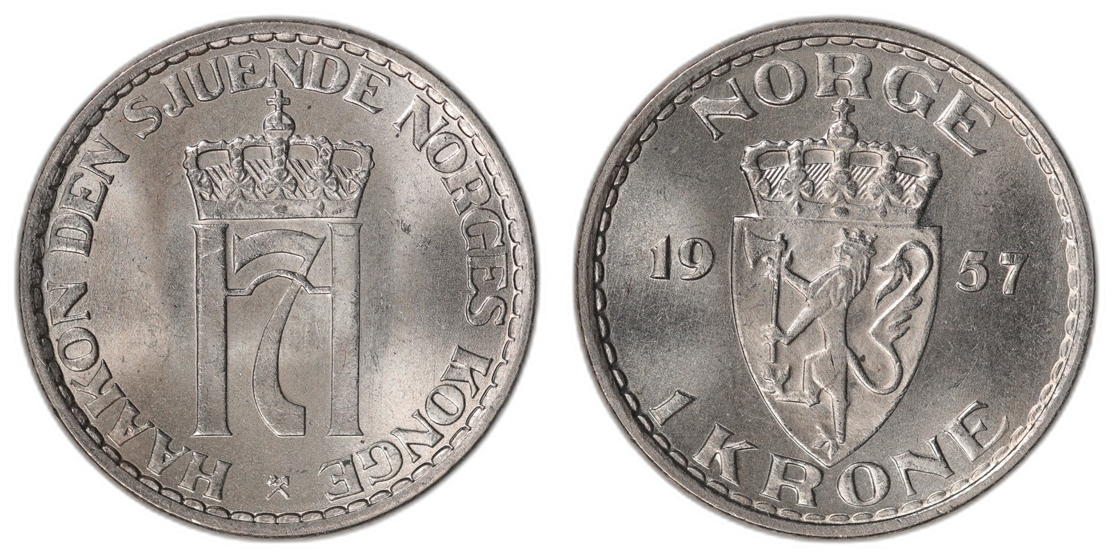 NORWAY. Haakon VII. 1 Krone. 1957. Kv 0 (UNC).
