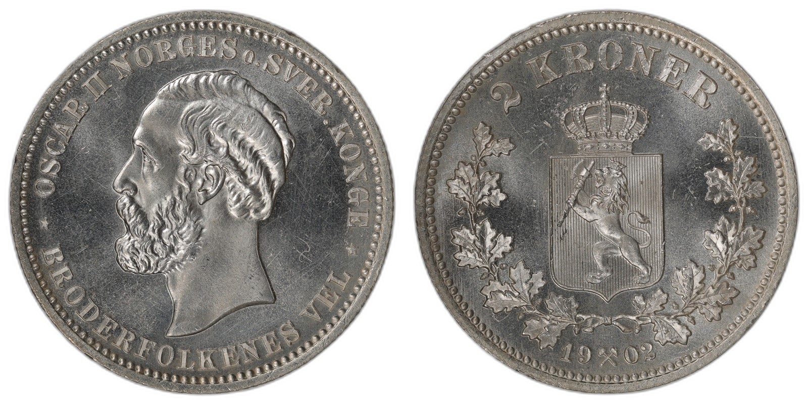 NORWAY. Oscar II. 2 Kroner 1902. PRAKT.
