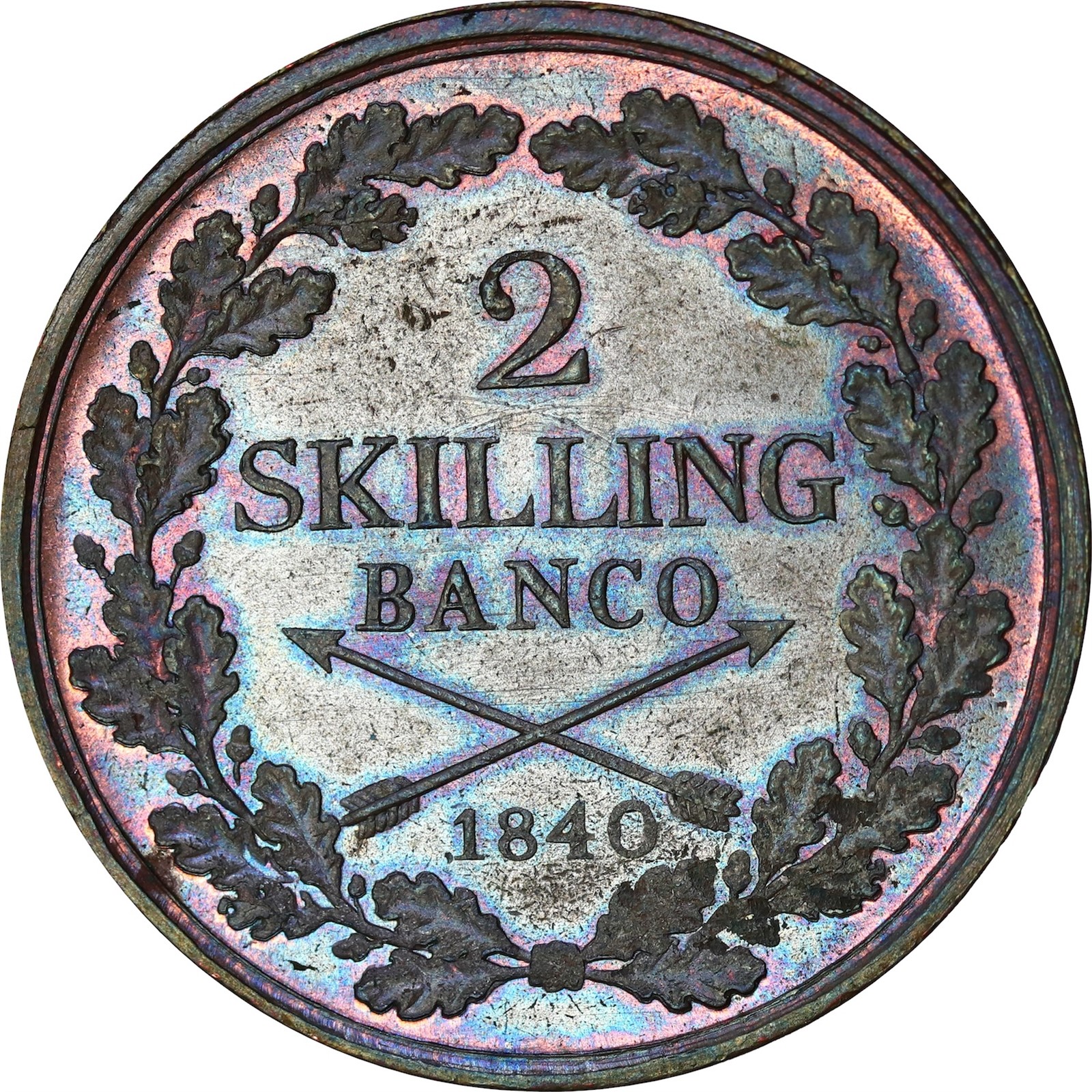 SWEDEN. Oscar I. 2 Skilling 1840 Kv 0/01 (UNC)