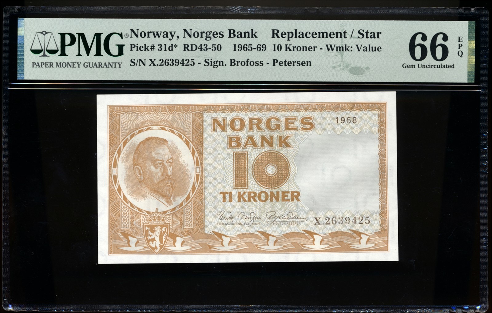 10 Kroner 1968 X2639425 PMG 66EPQ