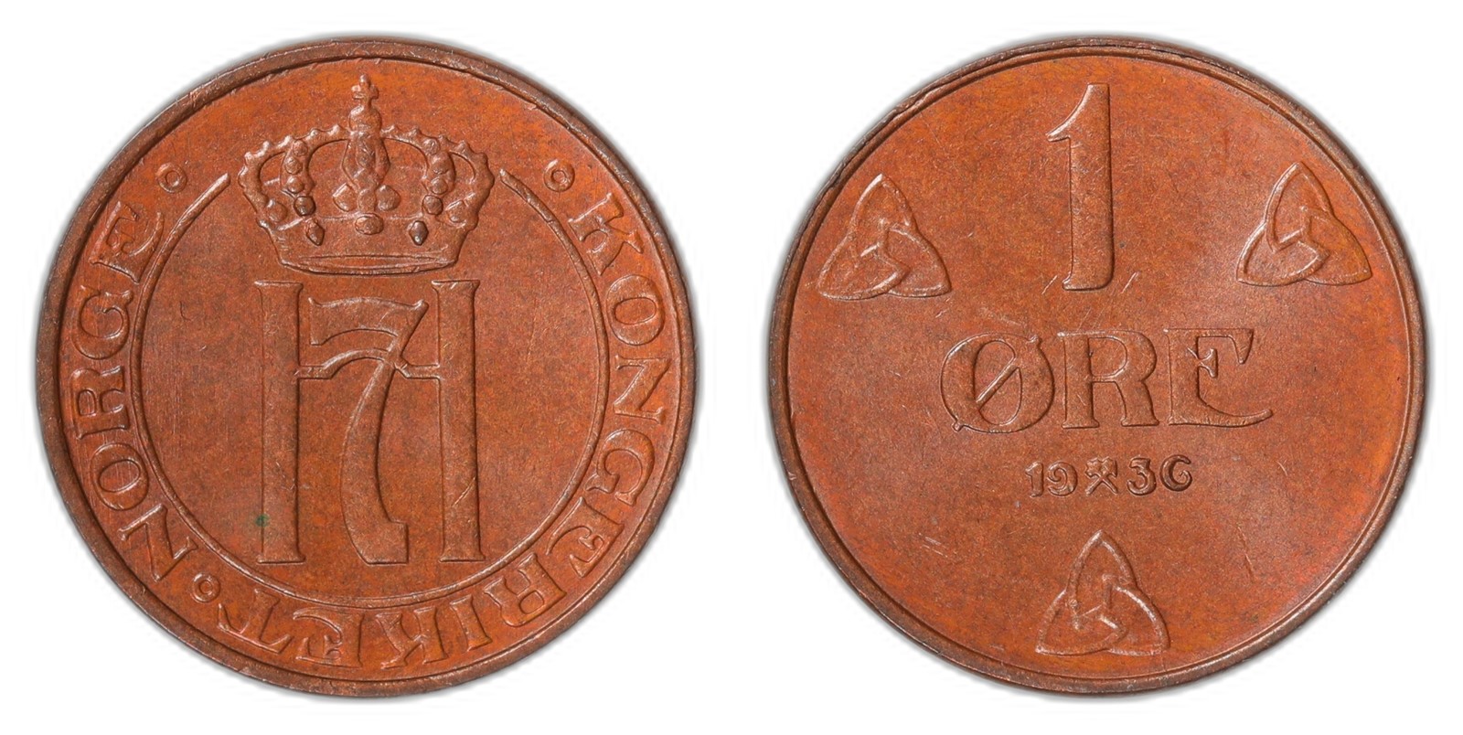NORWAY. Haakon VII. 1 Øre. 1936. Kv 0 (UNC).