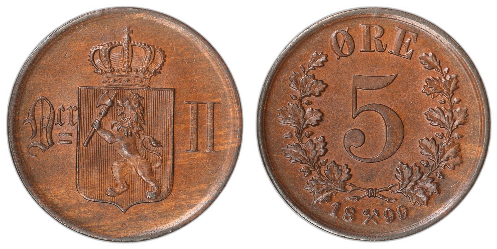 NORWAY. Oscar II. 5 Øre 1899. Kv 0/01 (UNC).