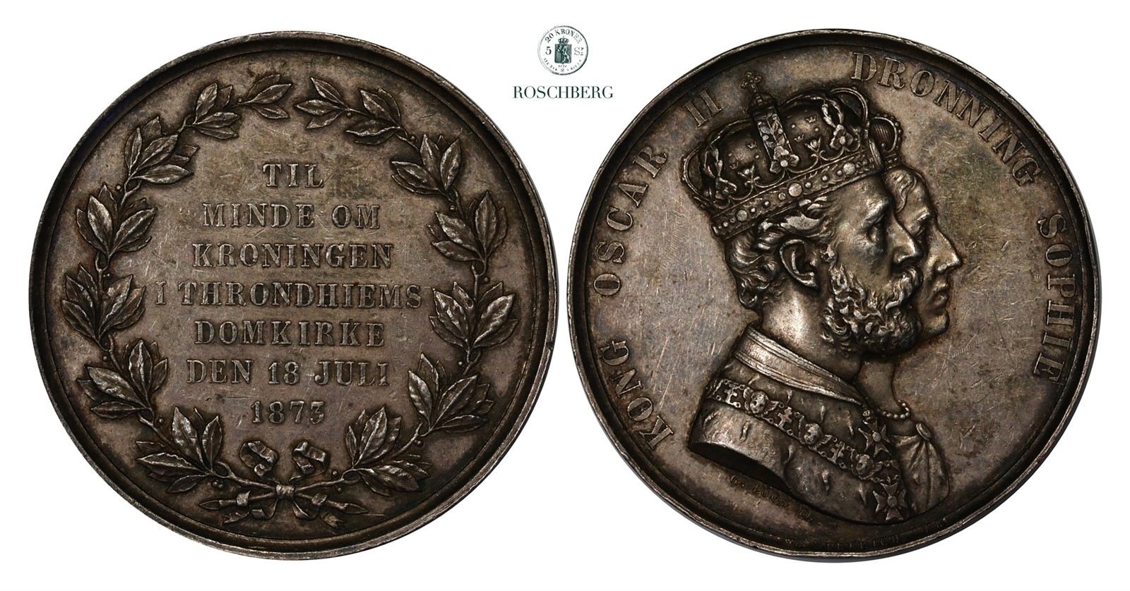 Kroningsmedaljen 1873 Sølv Kv 1+ (XF)