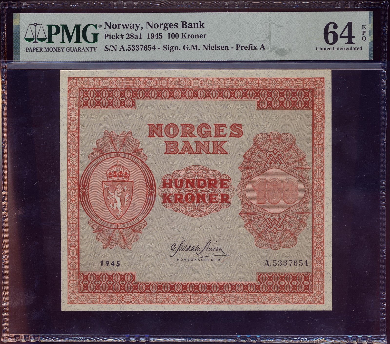 100 Kroner 1945-A. PMG 64EPQ.