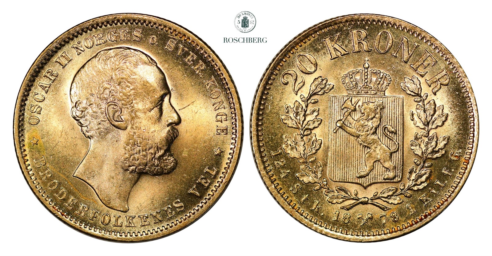 20 Kroner 1878 Kv 0/01(UNC)