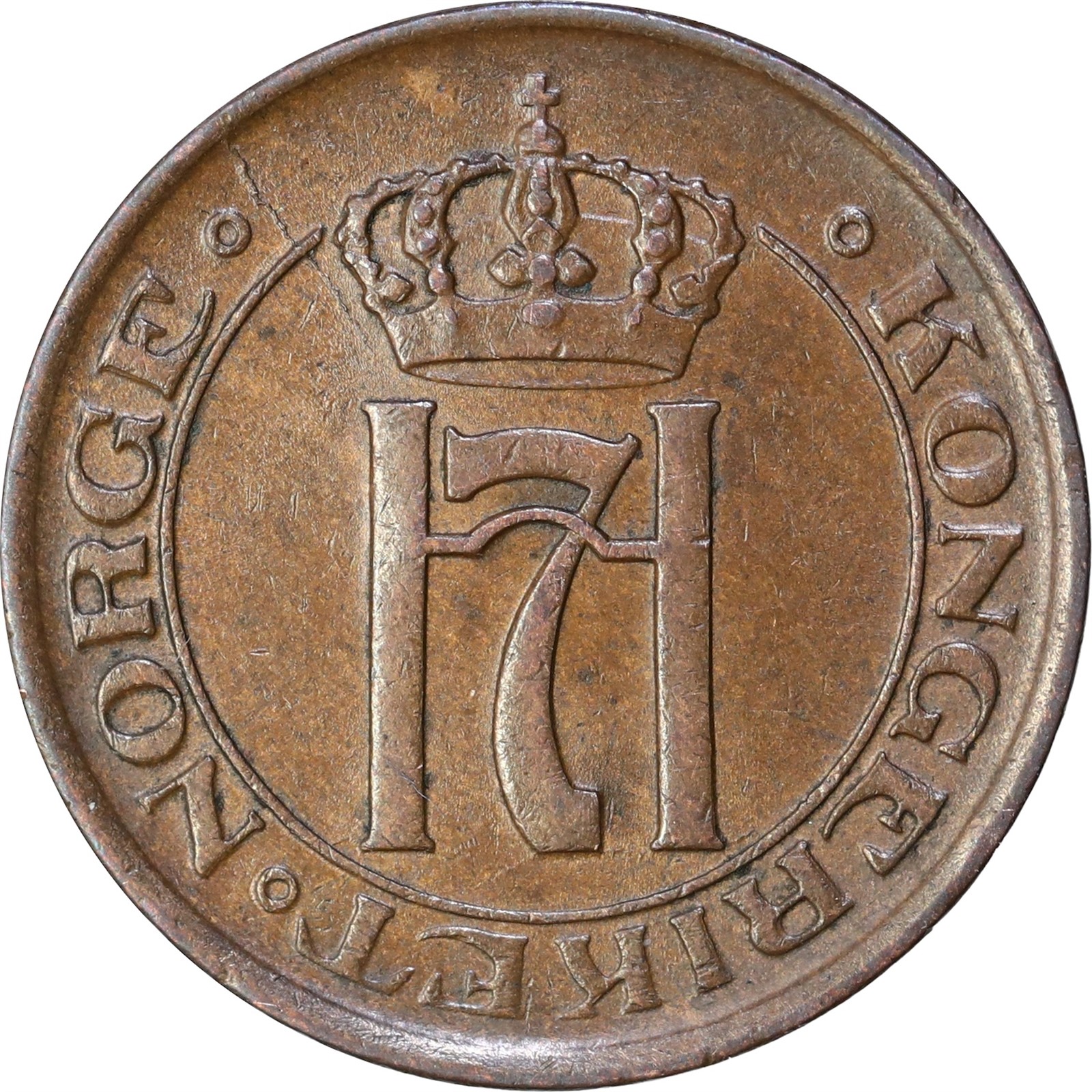 NORWAY. Haakon VII. 2 Øre 1913 Kv 0/01 (UNC)