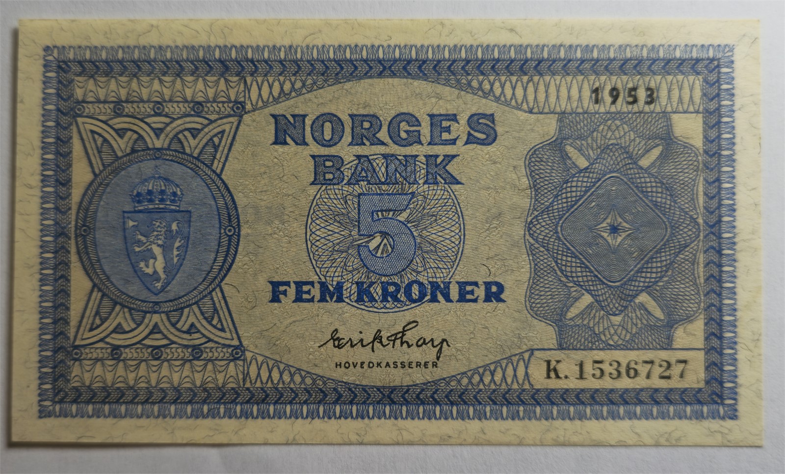 5 Kroner 1953-K. Kv 0 (UNC).