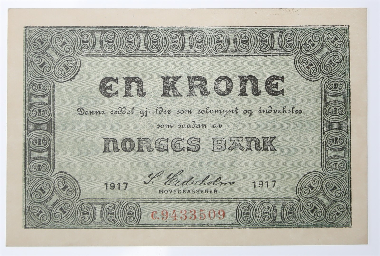 NORWAY. Type Skillemyntsedler. 1 Krone 1917-c. Kv 01 (AU).