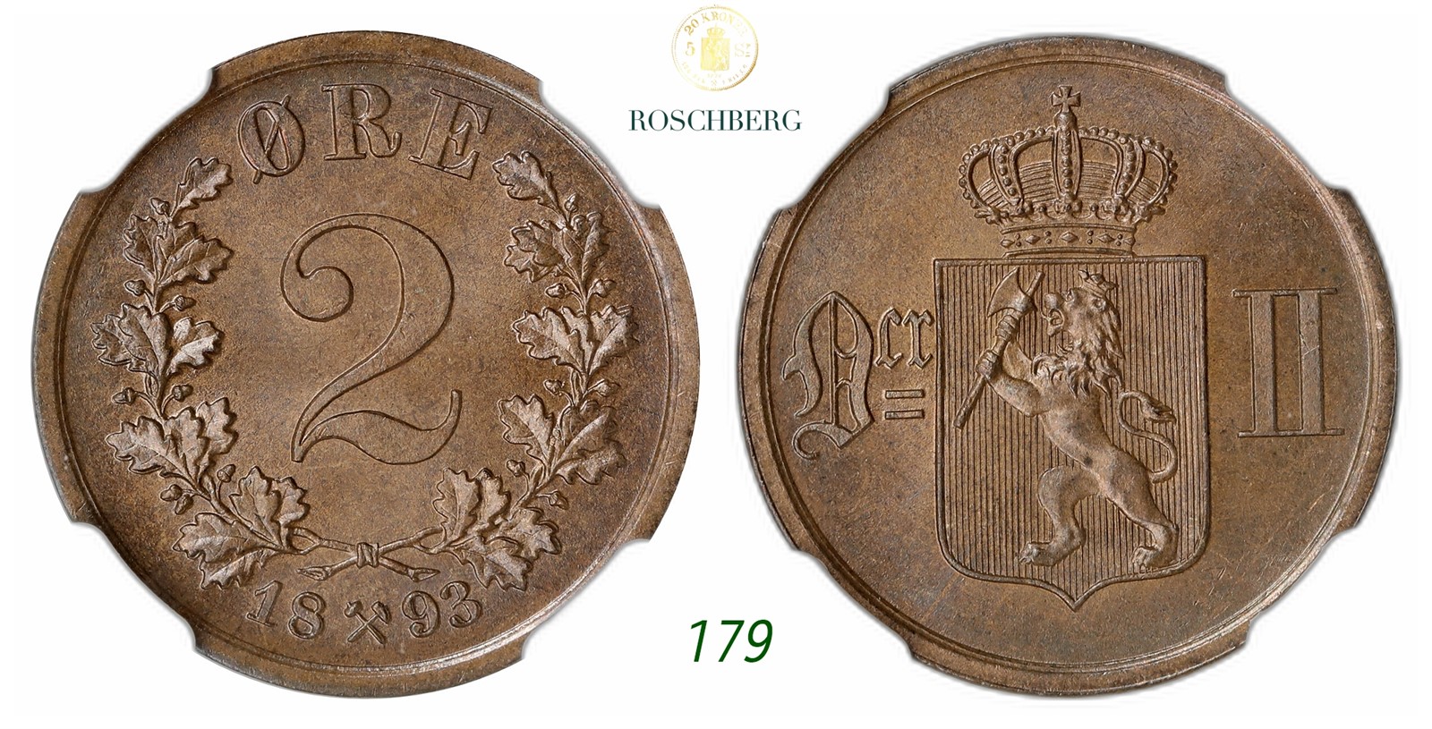 NORWAY. Oscar II. 2 Øre 1893.