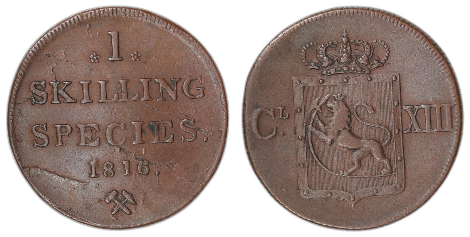 NORWAY. Carl XIII. 1 Skilling 1816. Kv 1+ (XF).