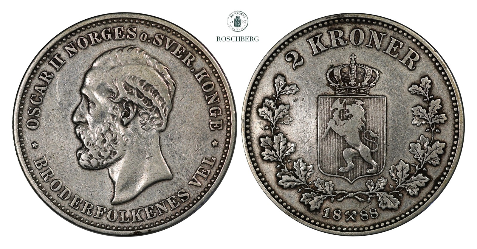 2 Kroner 1888 Kv 1+ (VF)