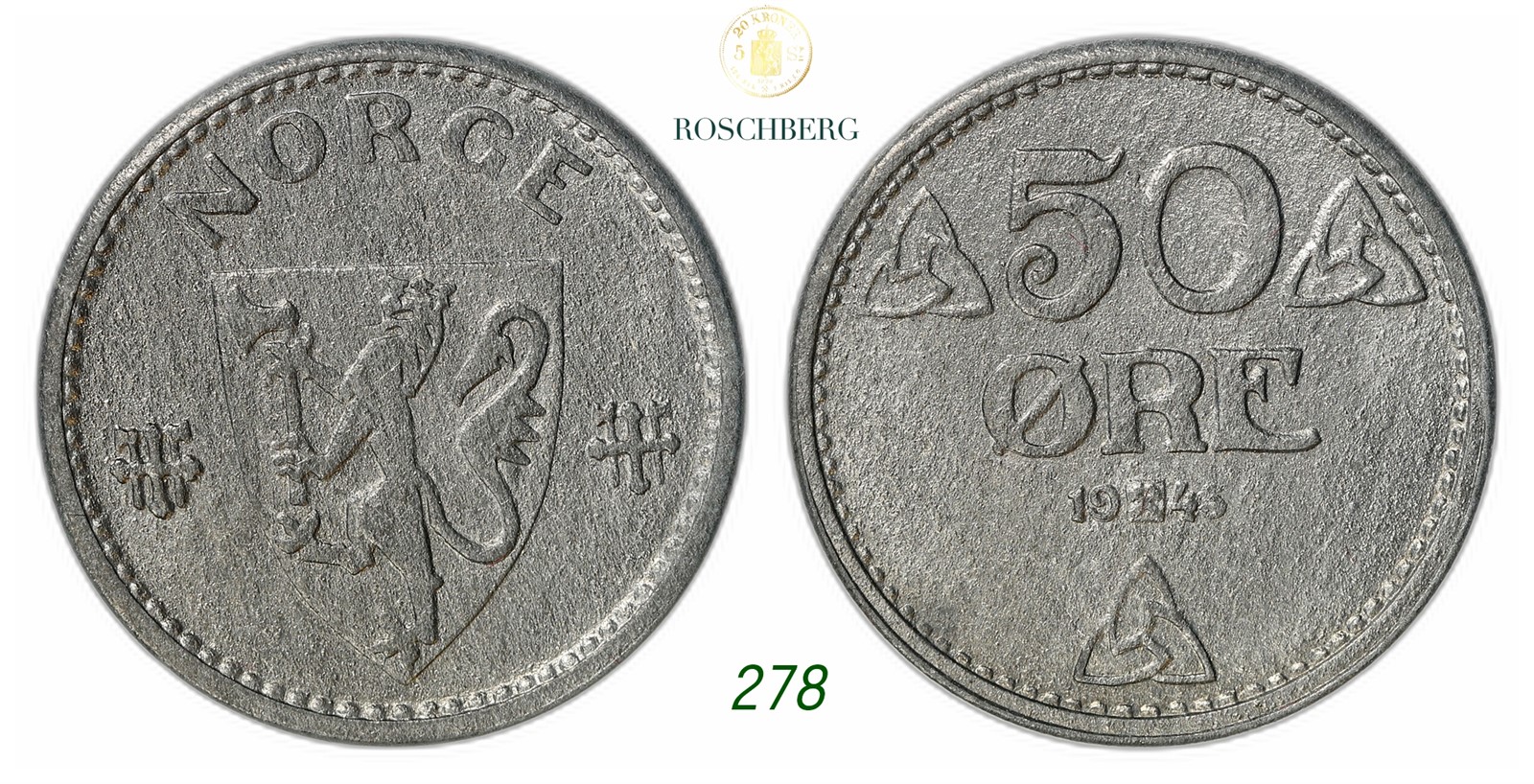 NORWAY. Occupation. 50 Øre 1945-Sink.