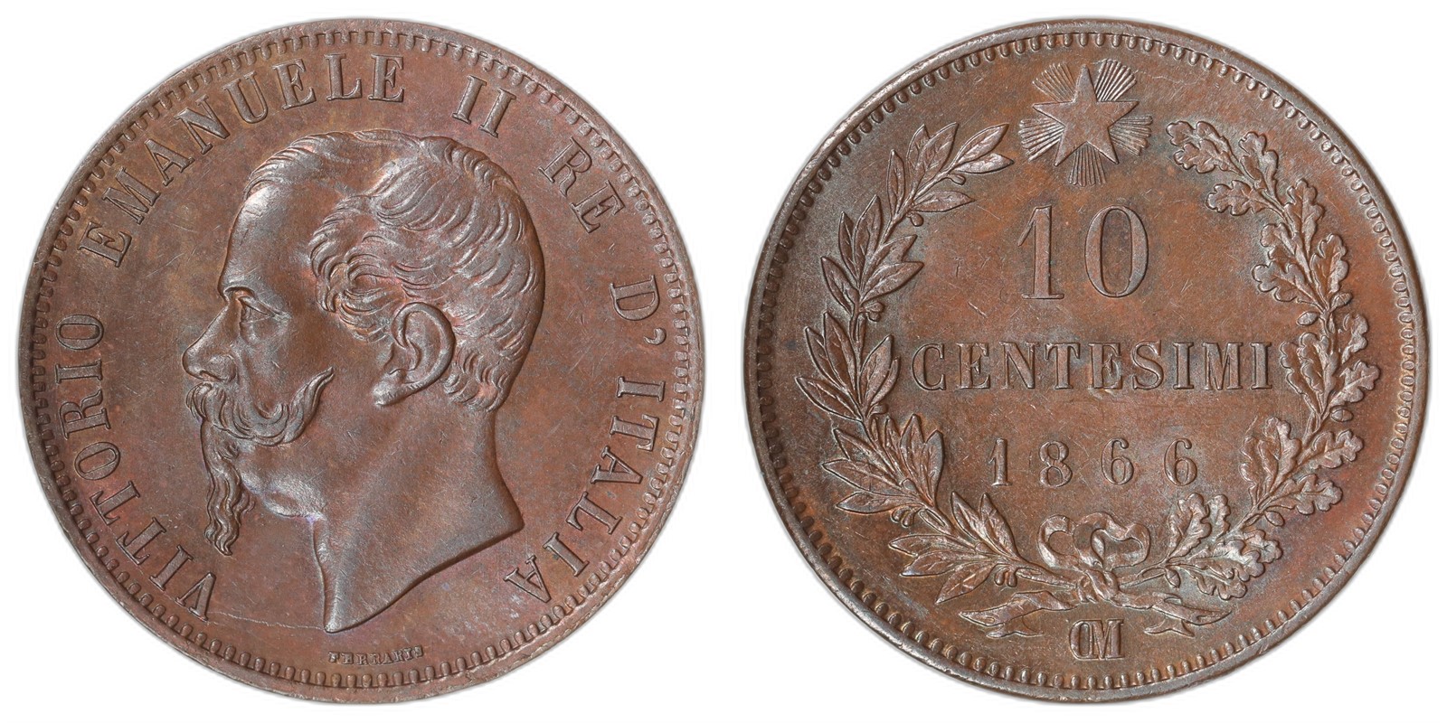 ITALY. Umberto. 10 Centesimi. 1866. UNC.