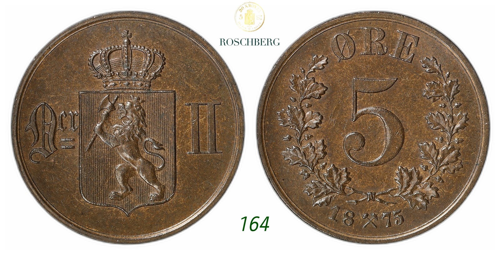 NORWAY. Oscar II. 5 Øre 1875.