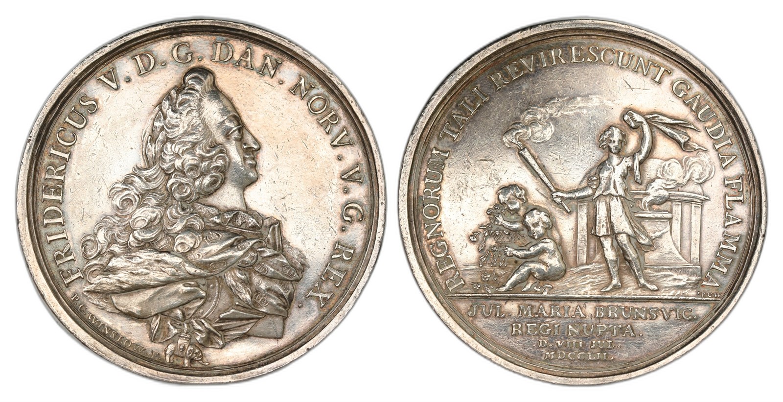 Denmark. Frederic V. Silver Medal 1752-Wedding with Julianne Marie. Kv AU.