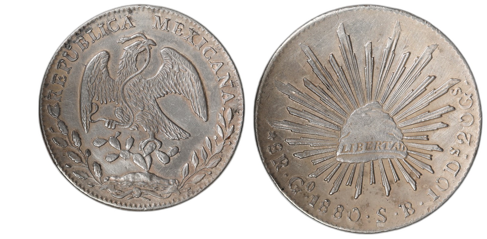 MEXICO. 8 Reales. 1880-Go . AU cleaned.