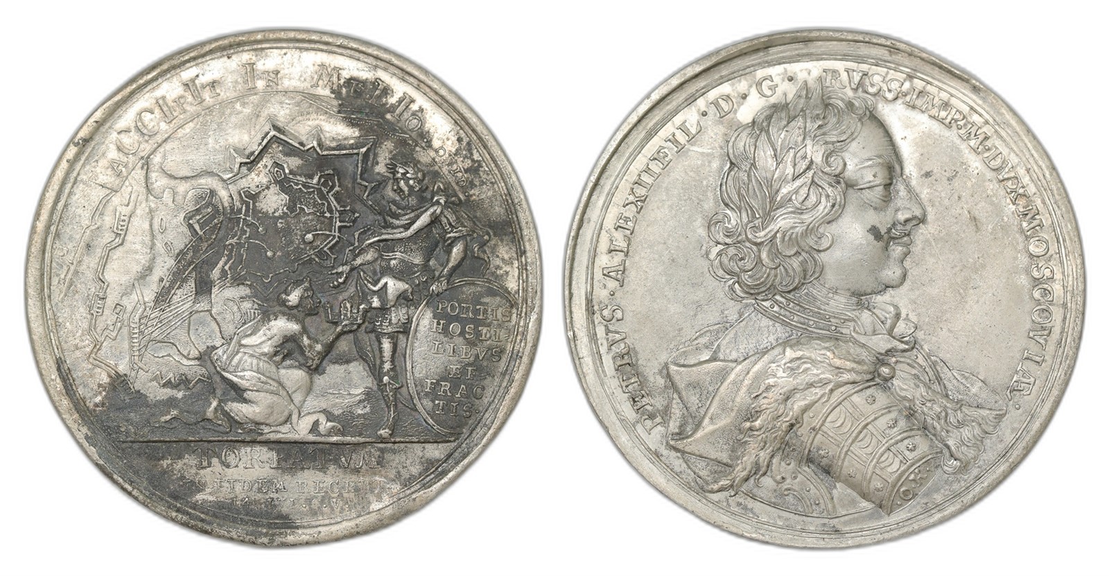 Russia. Peter I. Medal 1704- Capture of Dorpat(Tartu). Kv XF.