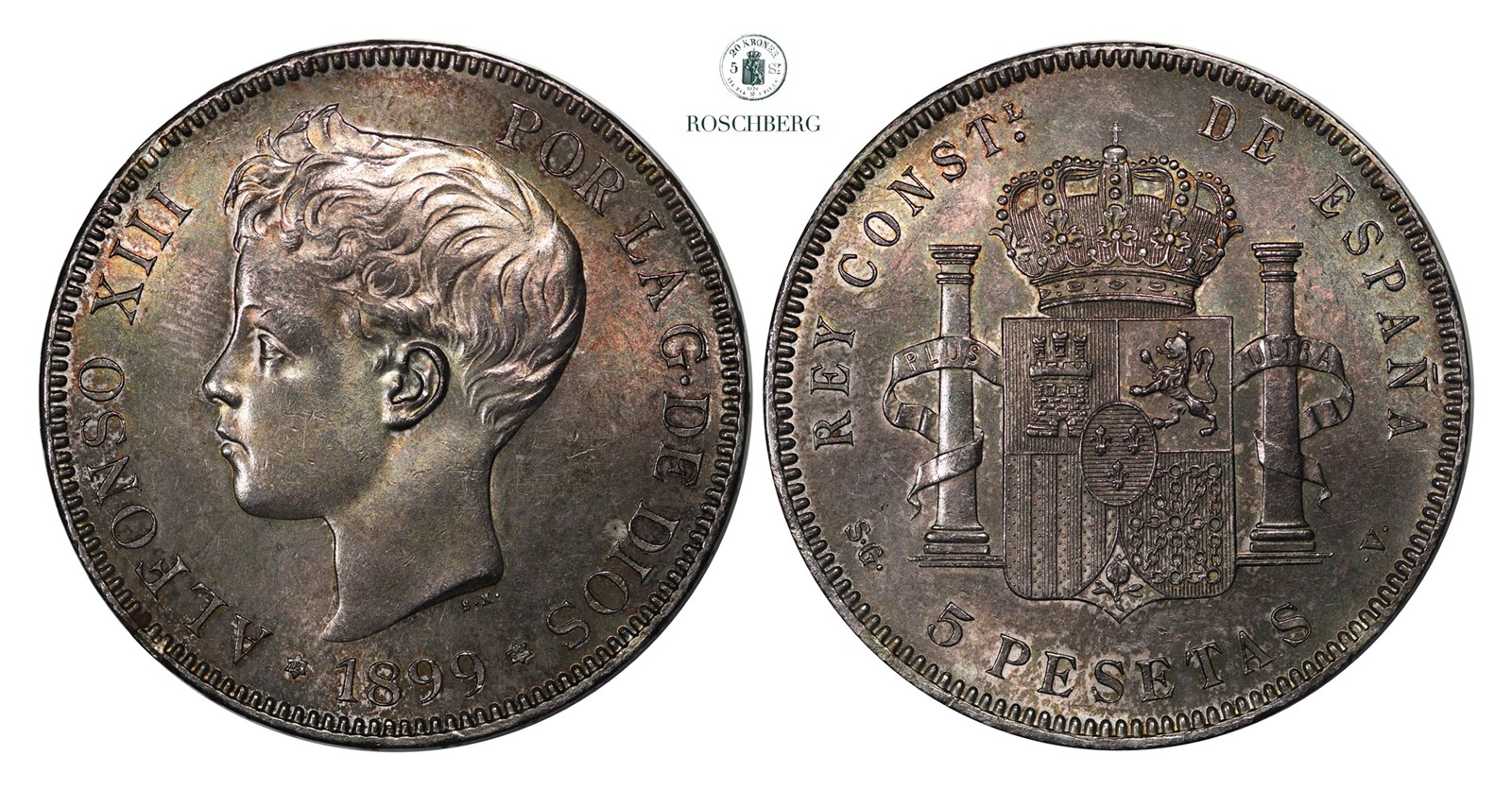 SPAIN. 5 Pesetas 1899-SG V UNC