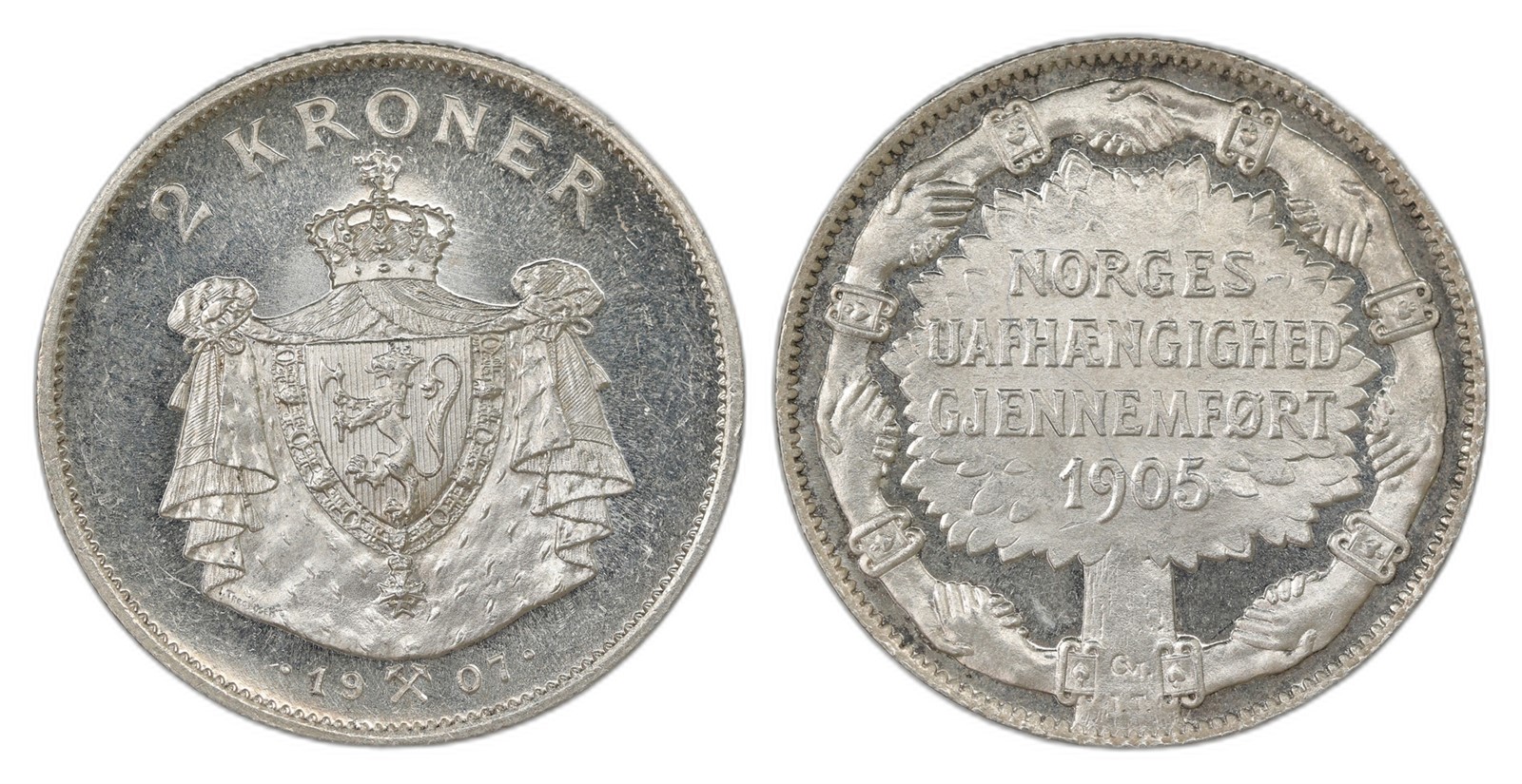 Norway. Haakon VII. 2 Kroner 1907. Kv 0.