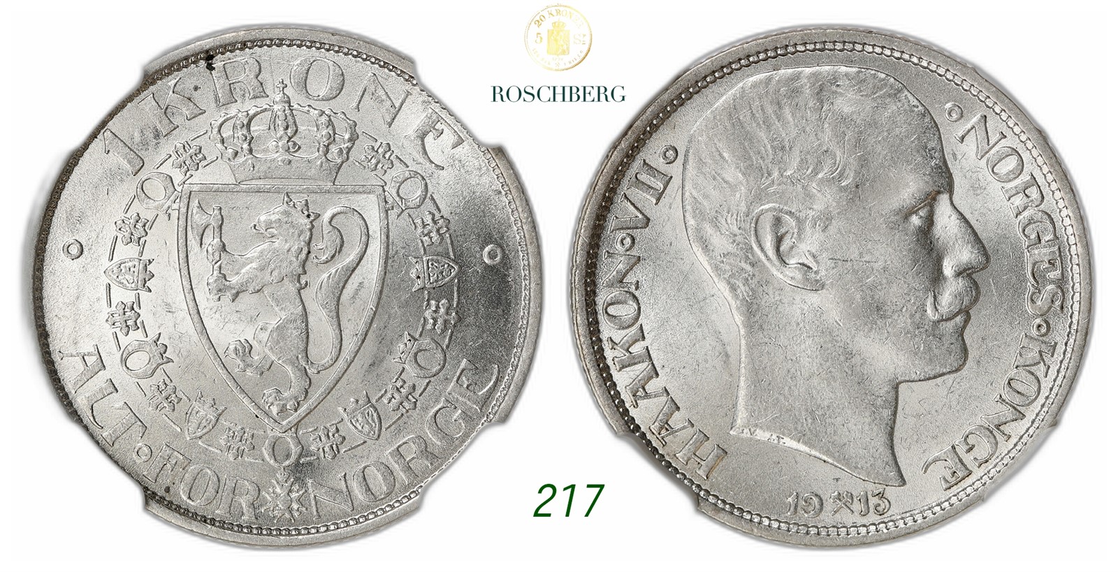 NORWAY. Haakon VII. 1 Krone 1913.