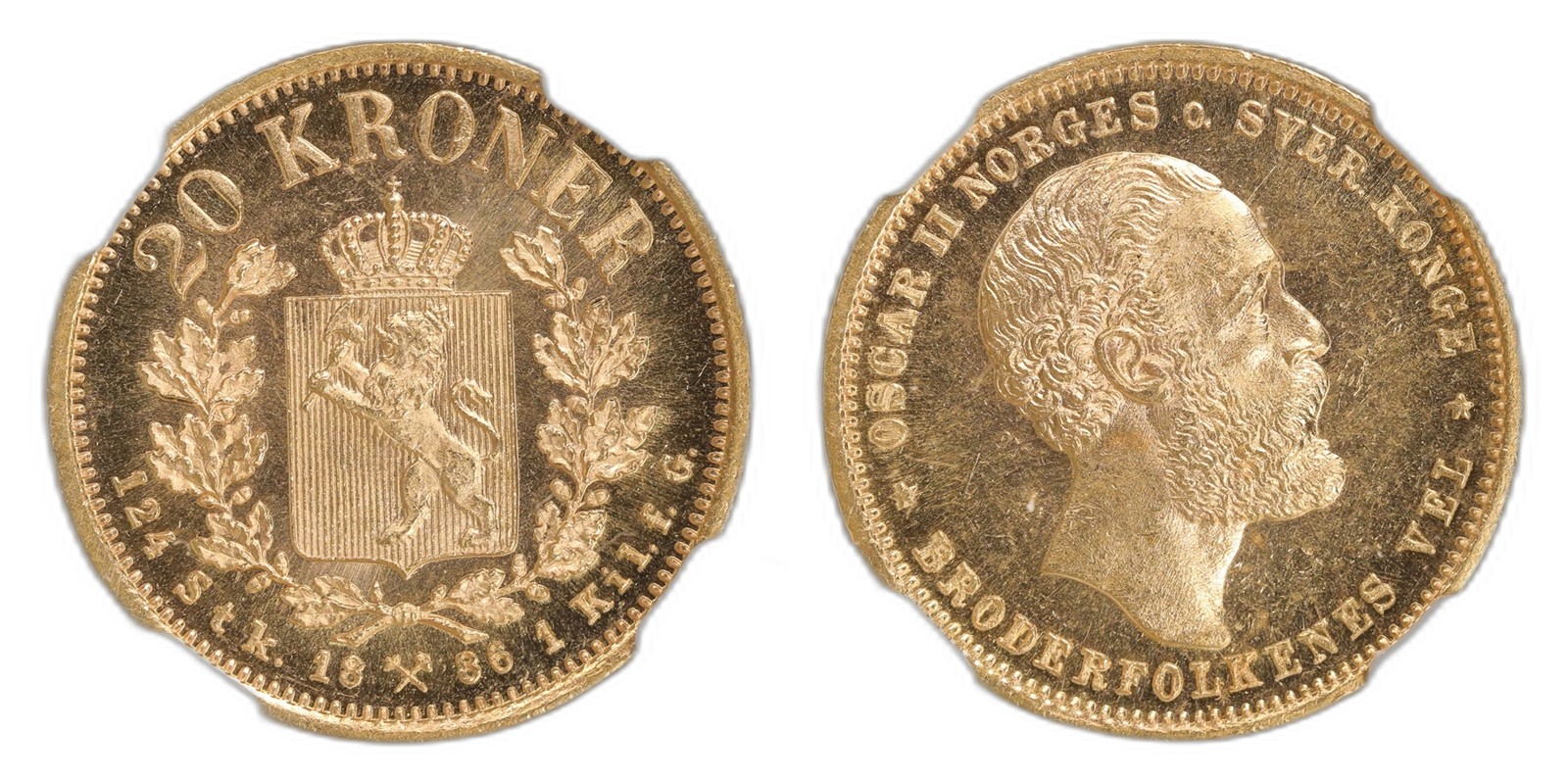 Norway. Oscar II. 20 Kroner Gold 1886. Kv NGC MS64.