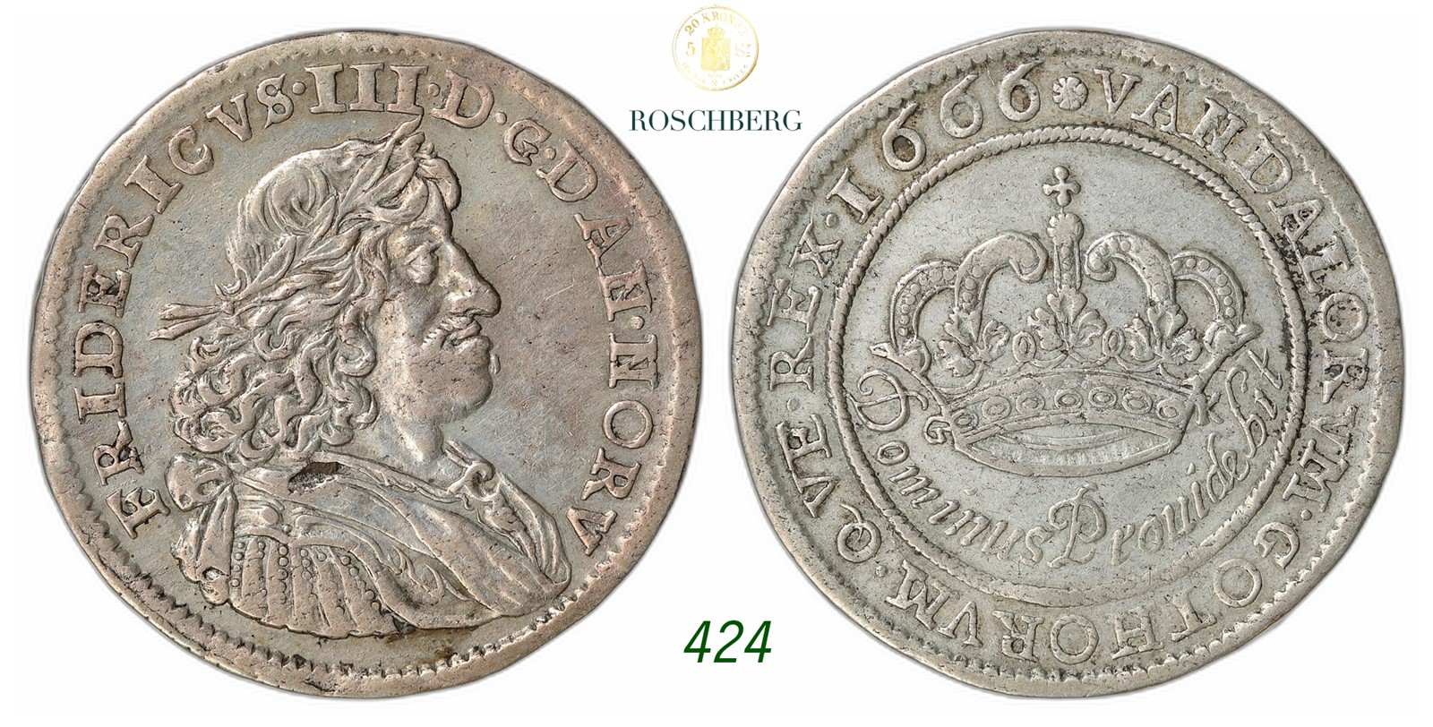 DENMARK. Frederic III. 2 Mark 1666-GK.