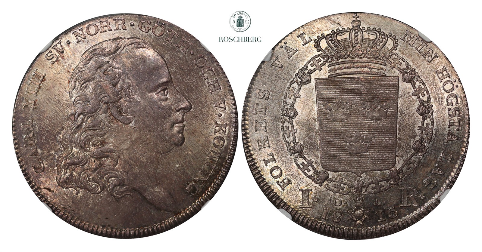 SWEDEN. 1 Riksdaler 1815-OL NGC MS63