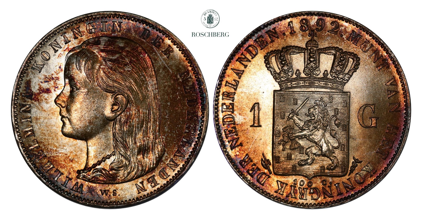 NETHERLAND. 1 Gulden 1892 UNC